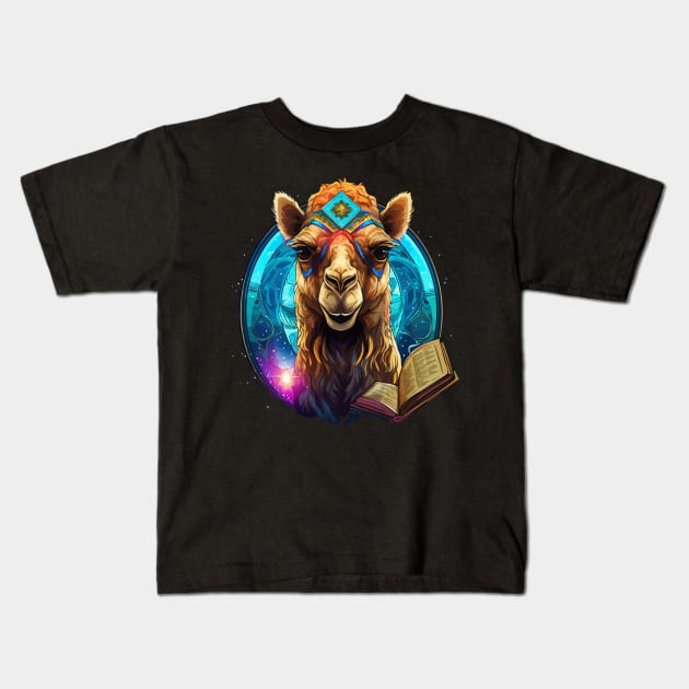 Camel Reads Book Kids T-Shirt by JH Mart